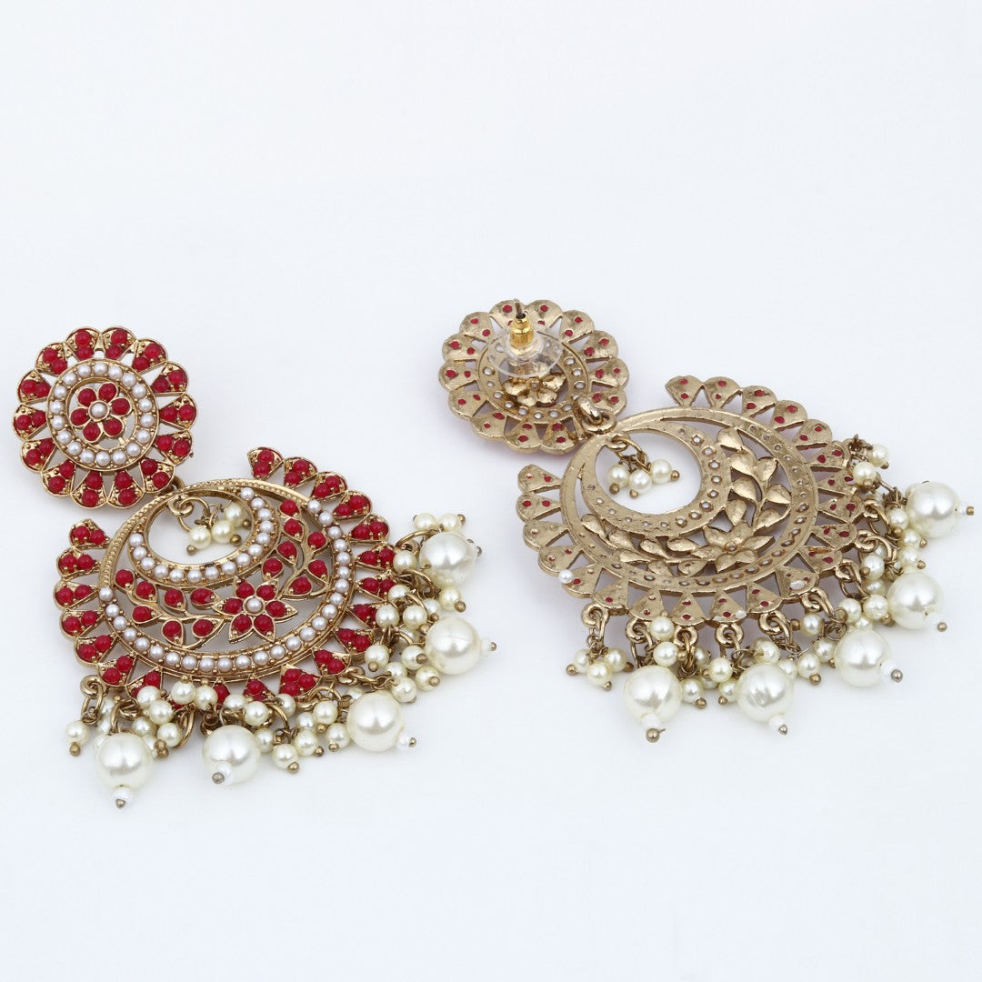 Circular Contemporary Chandbali - Red
