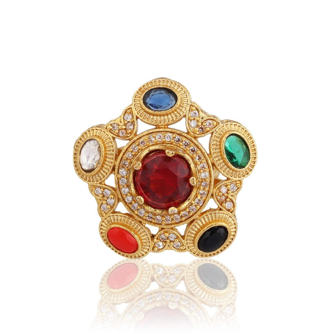 Multicolor Kundan-Inspired Statement Ring