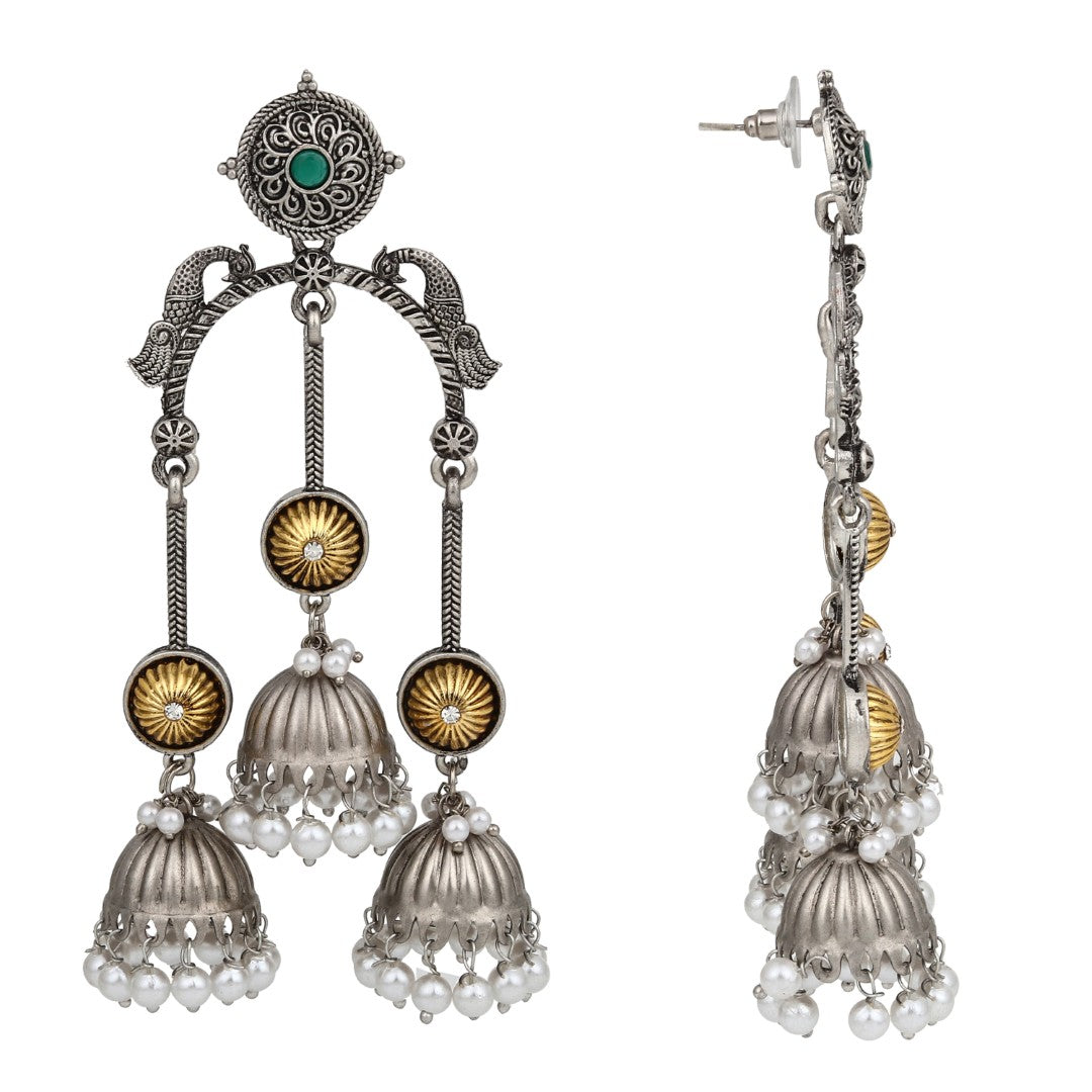Dual tone Jhumka Earring -Silver & gold