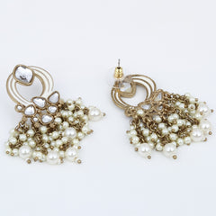 Gold-Plated Meenakari Stud Earrings with Kundan & Pearl Cluster drops - White