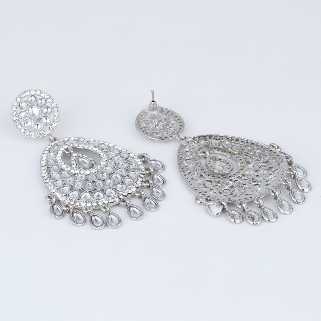 Silver plated kundan chandbali Earring