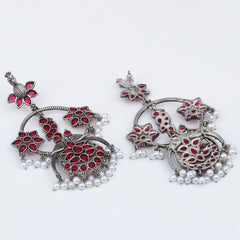 Silver plated contemporary Chandbali with Pink stones