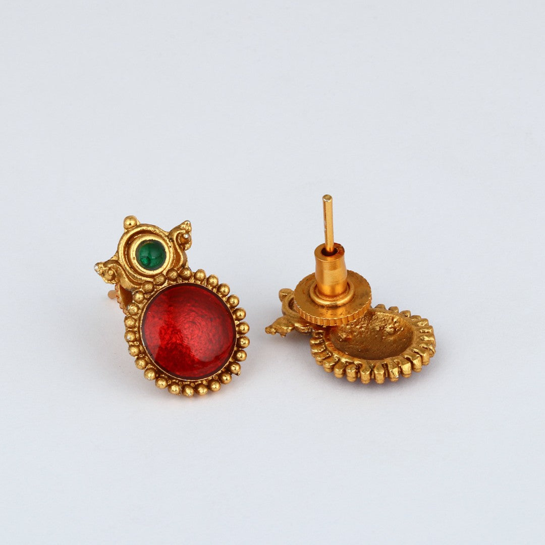 Gold plated Meenakari & Elephant Motif Necklace set - Red