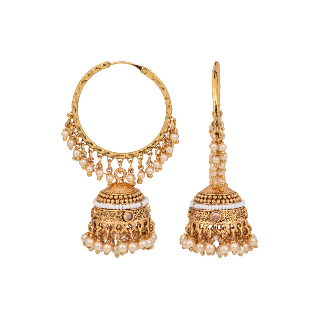 Ethnic hoops with Jhumka drop Gold