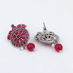 Stones Studded Circular Studs- Pink