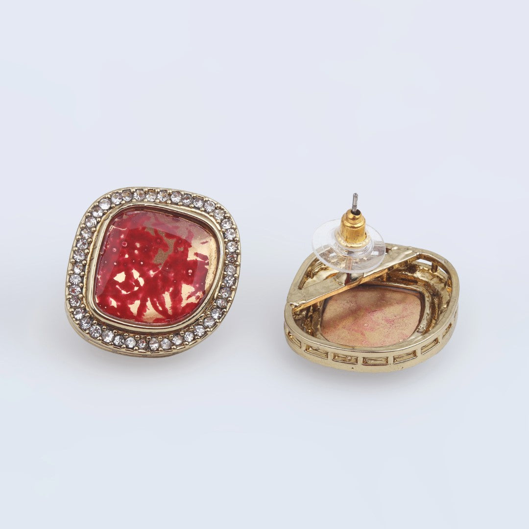 Heritage-Inspired Stone Stud Earrings - Red