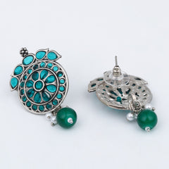 Stones Studded Circular Studs- Green