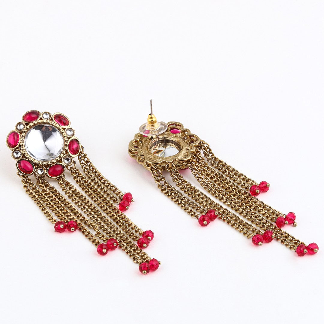 Kundan Tassel Drop Earrings - Pink