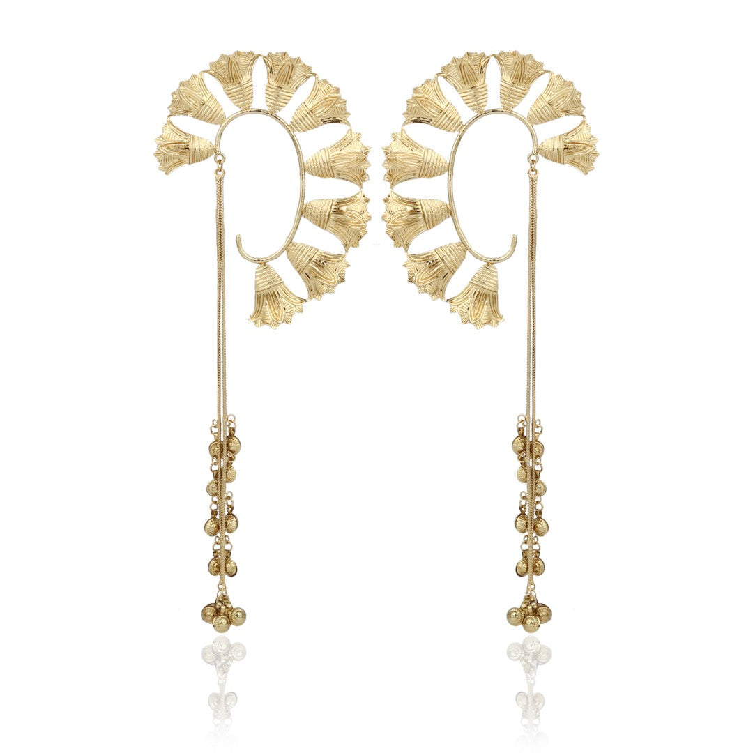 Ira Gold Floral Ear Cuff Chain Earrings