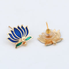 Gold Plated Delicate Lotus Necklace Set - Blue