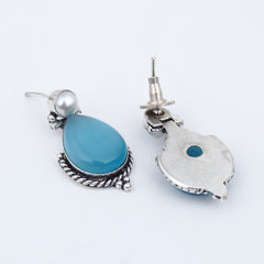 Pearl & Stone tear drop earring - Blue