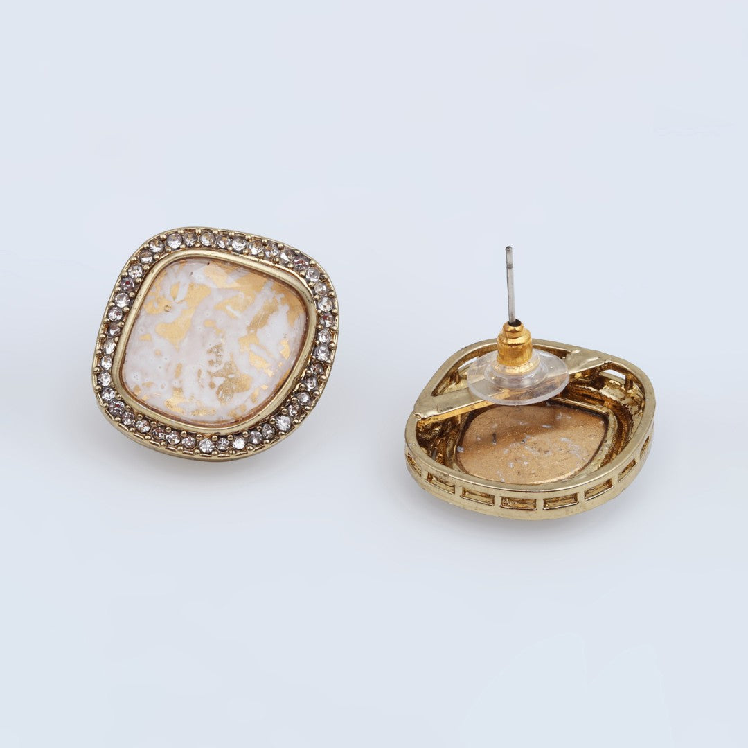 Heritage-Inspired Stone Stud Earrings - White