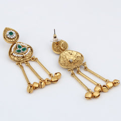 Antique Gold Temple Drop Earrings Green