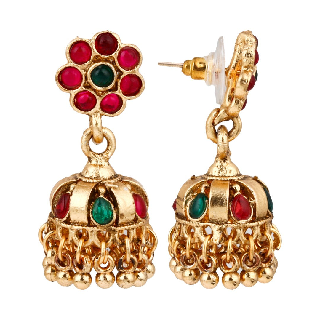 Red & green stone traditional necklace set