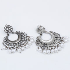 Silver plated Chandbali with pearl drops