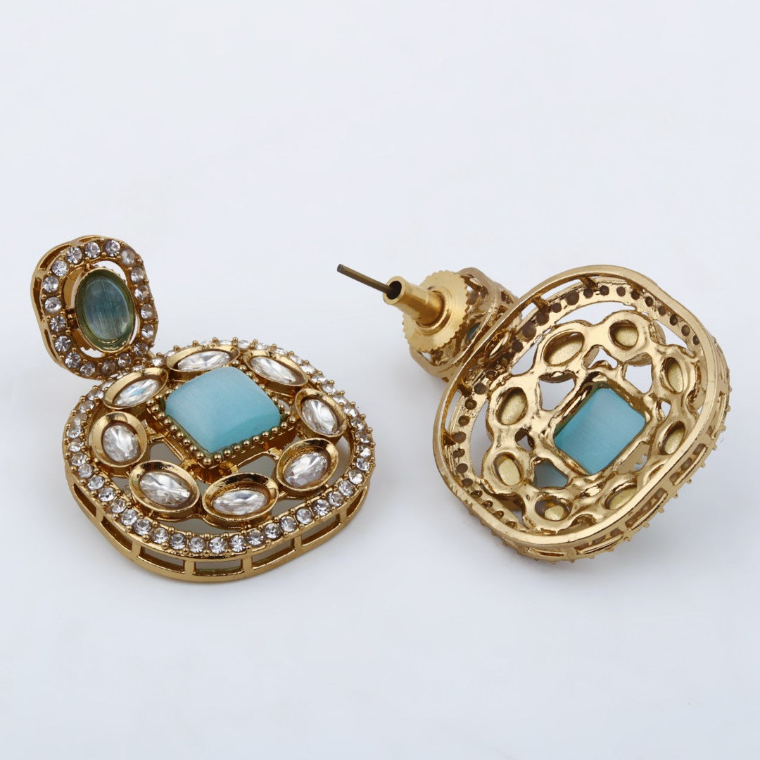 Kundan & Stone Embellished Statement Earrings Sage Green