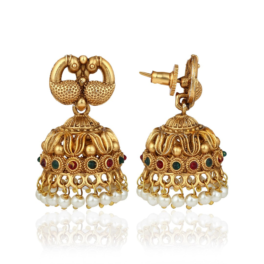 Traditional Gold Temple Jewelry Necklace Set with Earrings