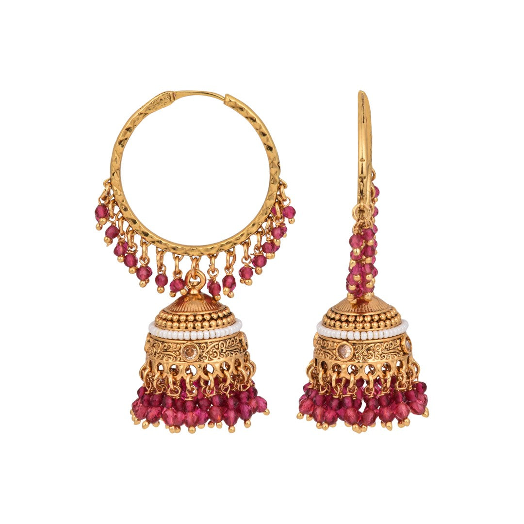 Ethnic hoops with Jhumka drop Red
