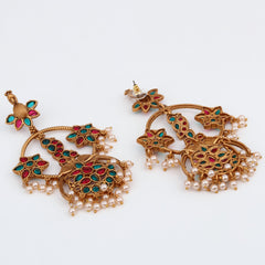 gold plated contemporary Chandbali with Multi coloured stones