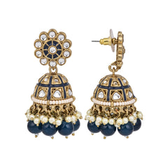Gold plated kundan & Navy Meenakari Jhumka Earring