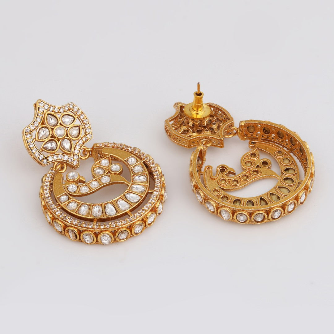Gold-Tone Kundan Chandbali Statement Earrings