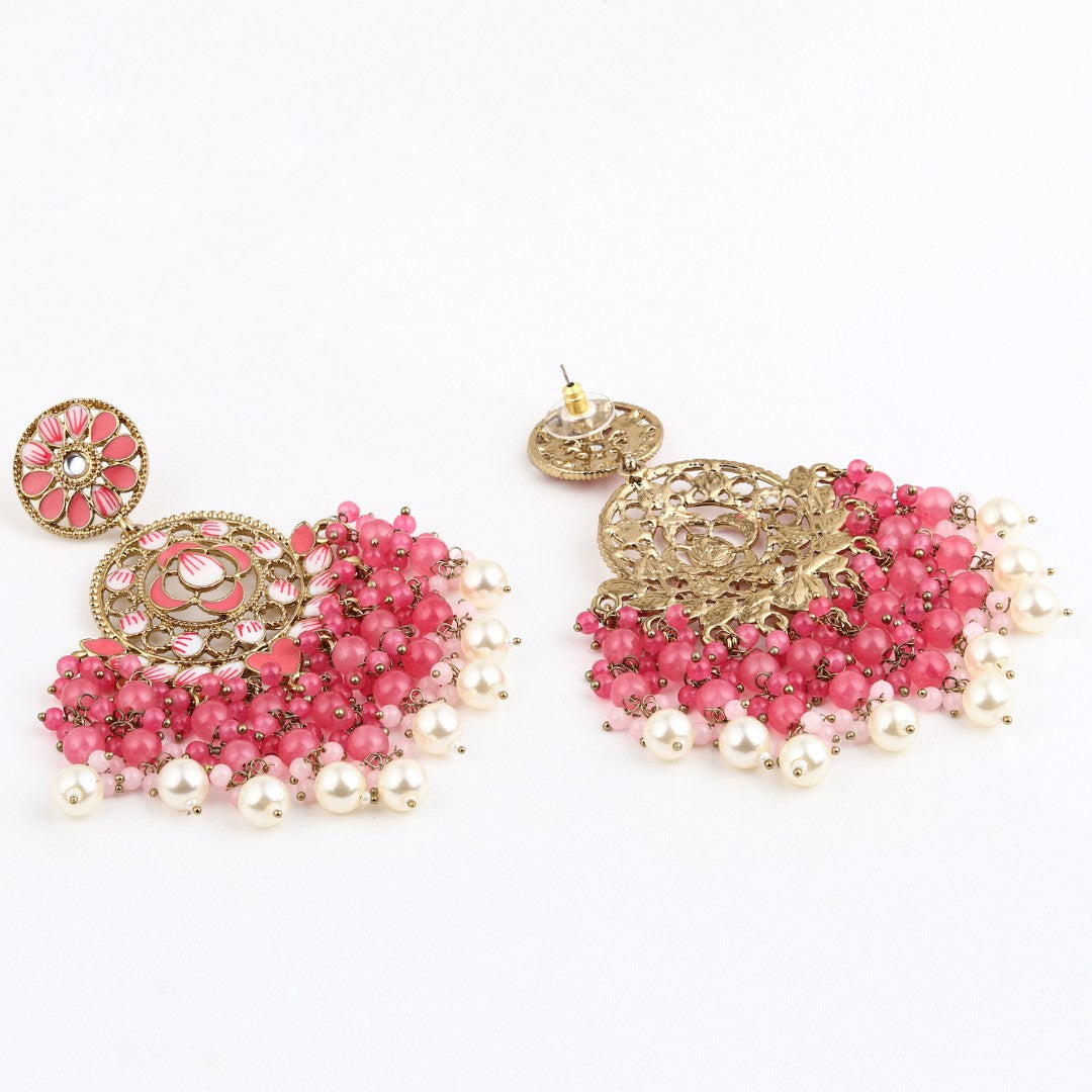 Vibrant Pink Chandelier Pearl Drop Earring