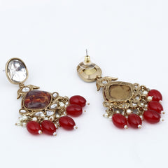 Gold plated two tone Pear shaped stone drop earring - Red