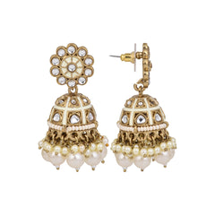 Gold plated kundan & White Meenakari Jhumka Earring