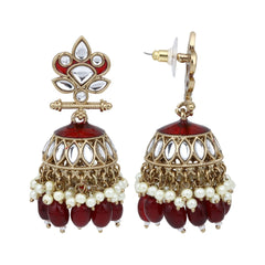 Gold plated Kundan & Meenakari Jhumka Earrings - Red
