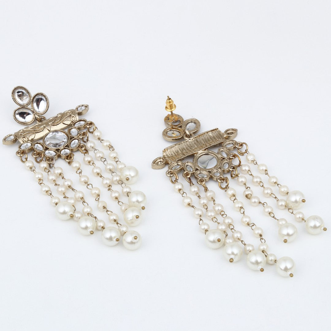 Kundan and Pearl Tassel Earrings