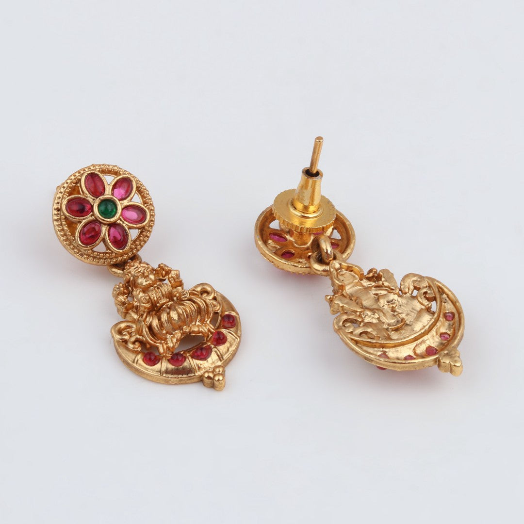 Antique Gold Floral Coin Necklace Set with Kundan Jhumka Earrings