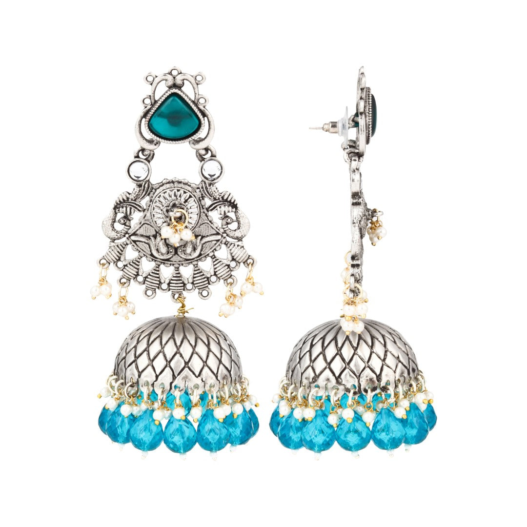 Silver oxydised lightweight long Jhumka Earring