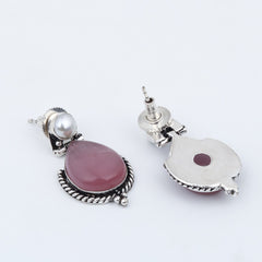 Pearl & Stone tear drop earring - Pink