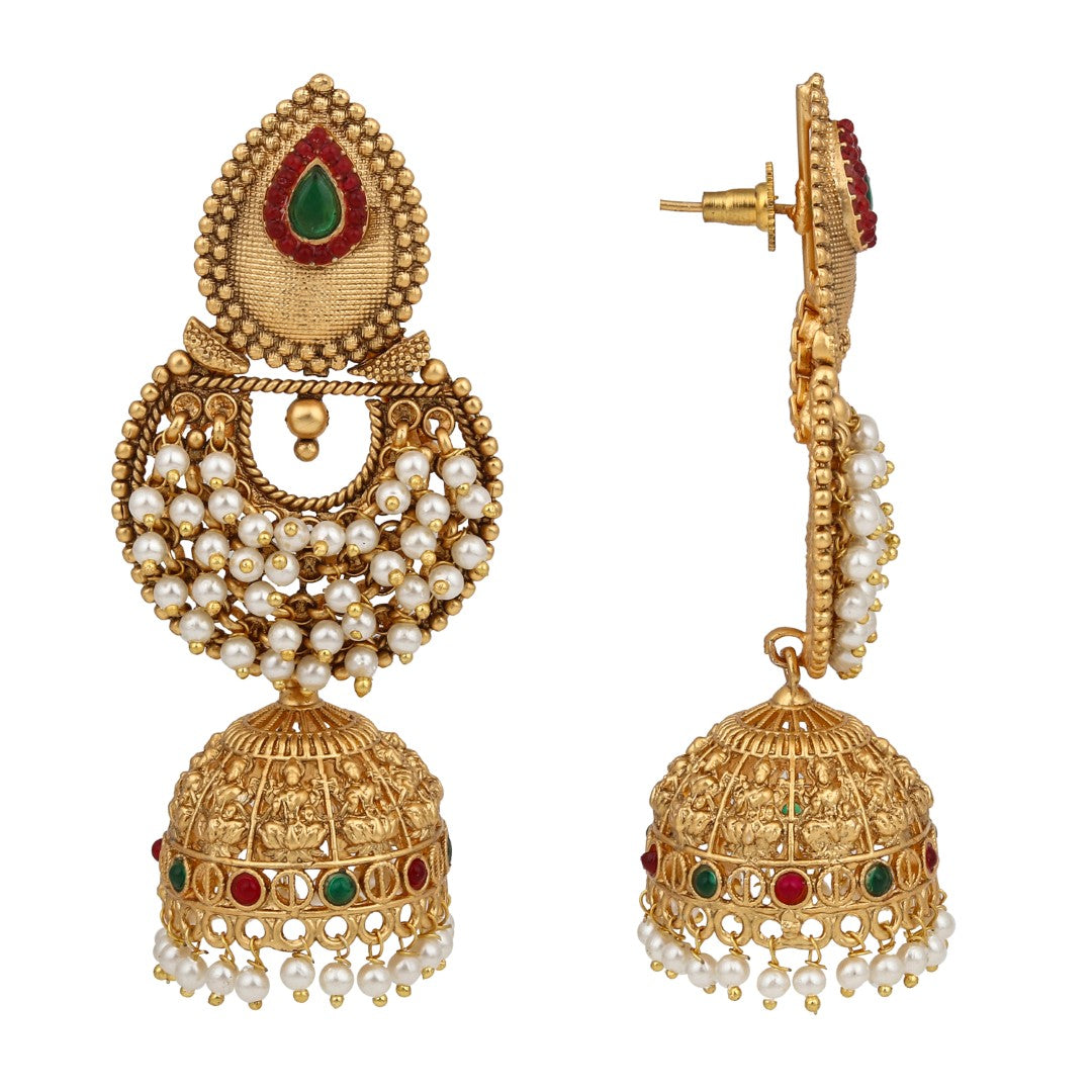 Traditional Kundan Jhumka Earrings with Pearl Detailing