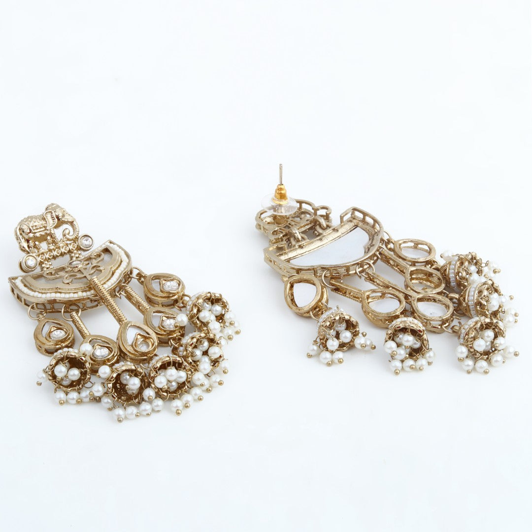 Gold-Toned MOP Chandelier Earrings with Jhumka Drops
