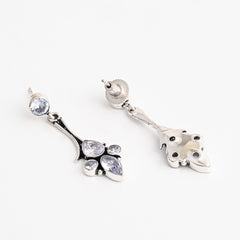 Silver Oxidised finish Drop earring with AD stone White