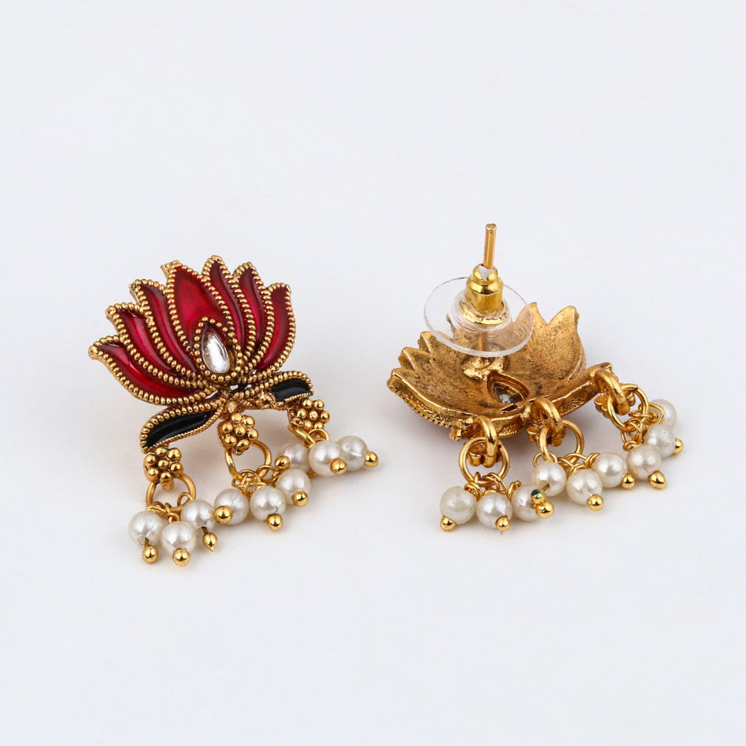 Antique Gold-Tone Pink Lotus Choker Set