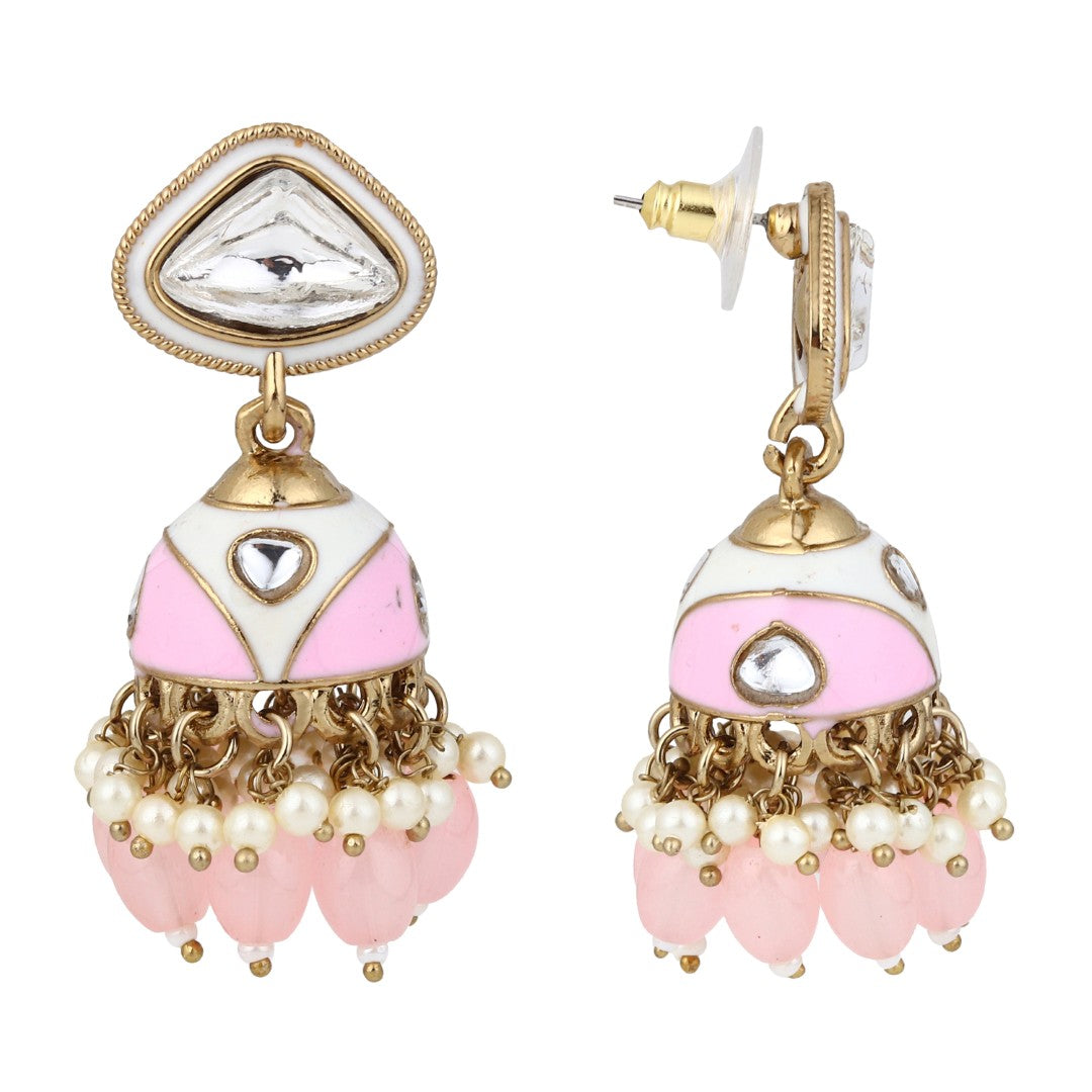 Enamelled Jhumka Earring - Light Pink