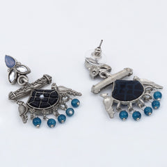 Silver plated bird drop earring - Blue