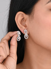 Rhodium  plated Oval drop Earring Silver