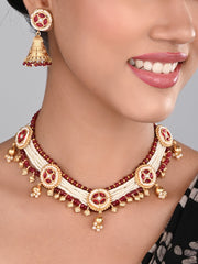 Gold plated, Brass Necklace & Earring Set - Red