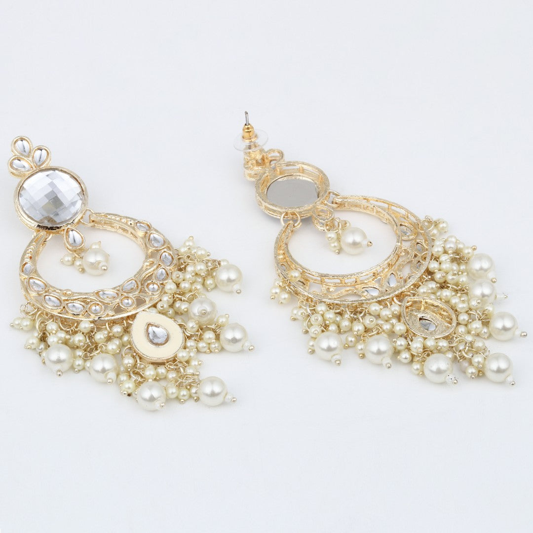 Kundan Pearl Chandbali Earrings Gold