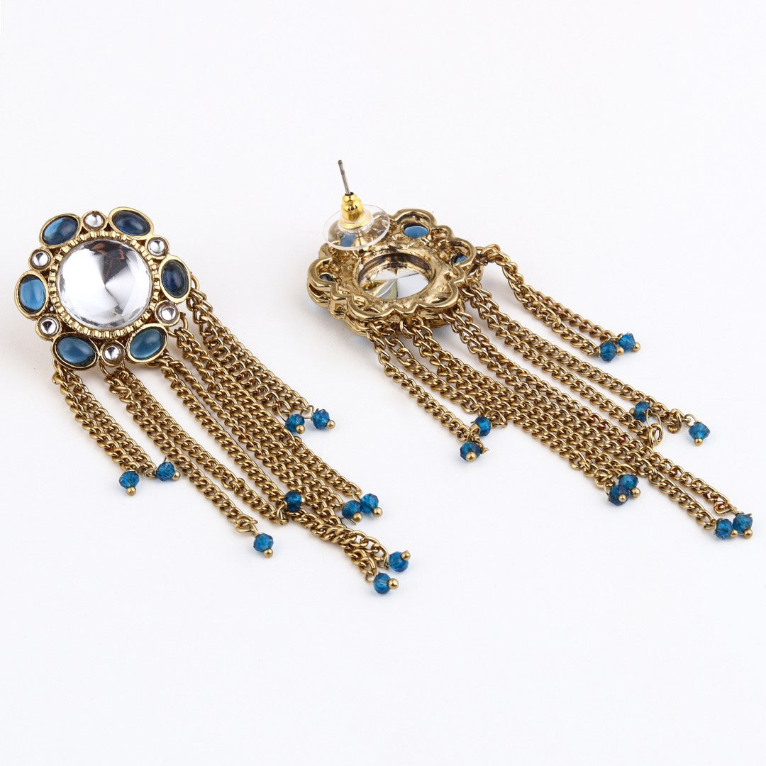 Kundan Tassel Drop Earrings - Blue