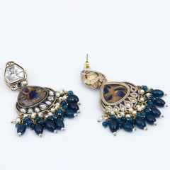 Gold plated two tone stone drop earring - Blue