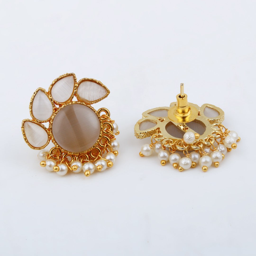Stone Gold-Toned Earrings with Pearl Drops - Ivory