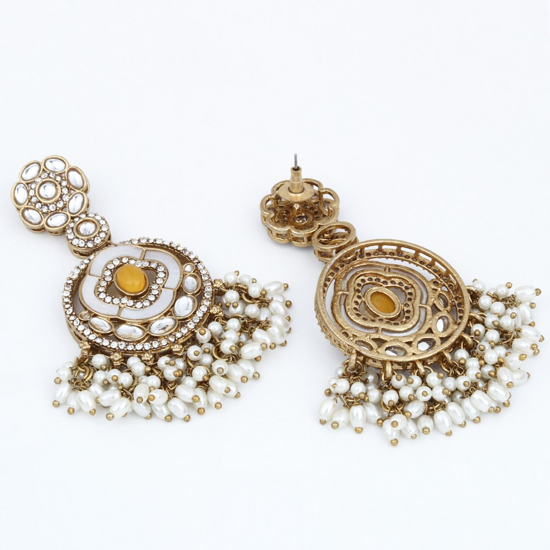 Cream & Citrine Chandbali Drop Earrings