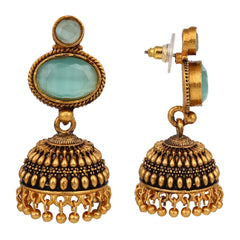 Sage Green stone top & Gold Jhumka Earring