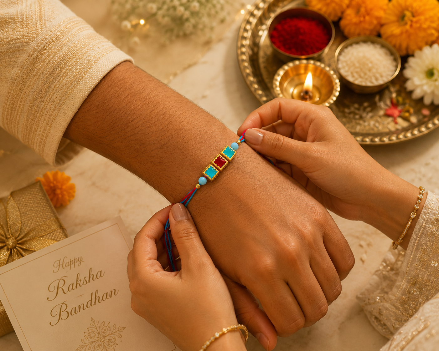 Colorful Stone & Hexagon Beaded Rakhi Combo