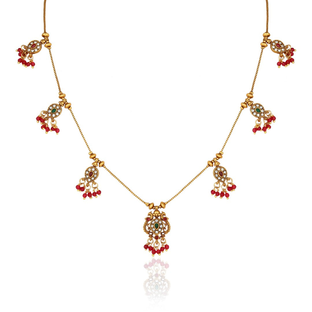 Ruby Emerald Filigree Necklace Earrings Set