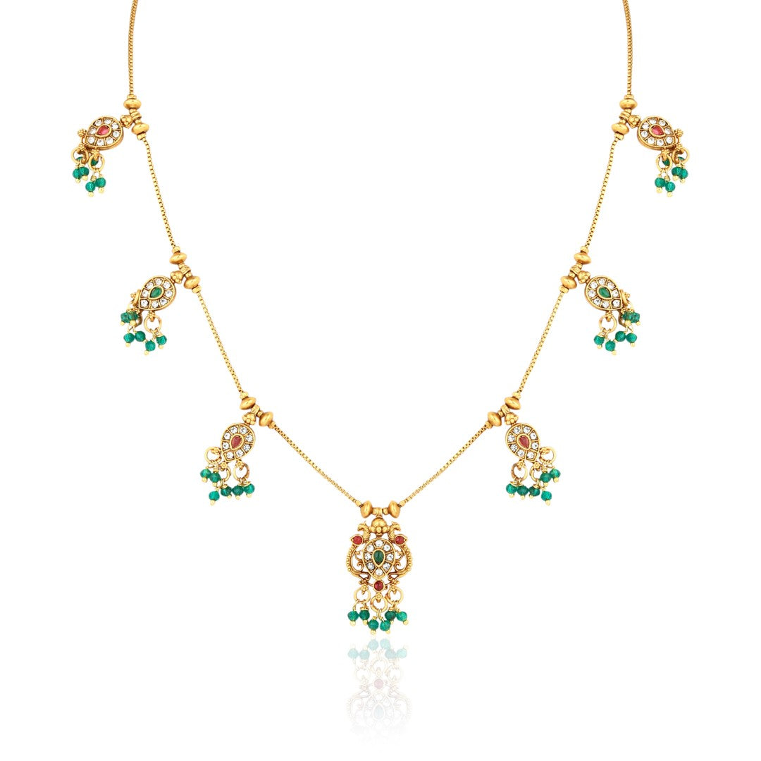 Ruby Emerald Filigree Necklace Earrings Set